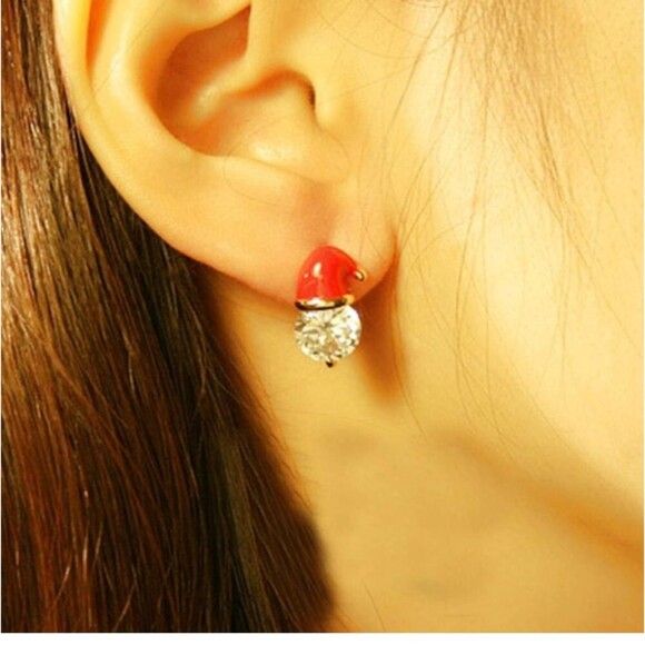 Cute Christmas Hat Cubic Zirconia Stud Earrings - Silver tone - Picture 2 of 9